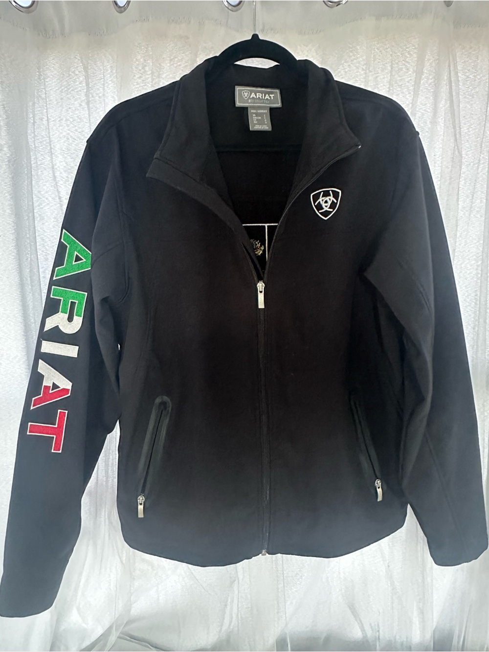 Mexico Ariat Black Full-Zip Jacket with Tricolor Sleeve Logo